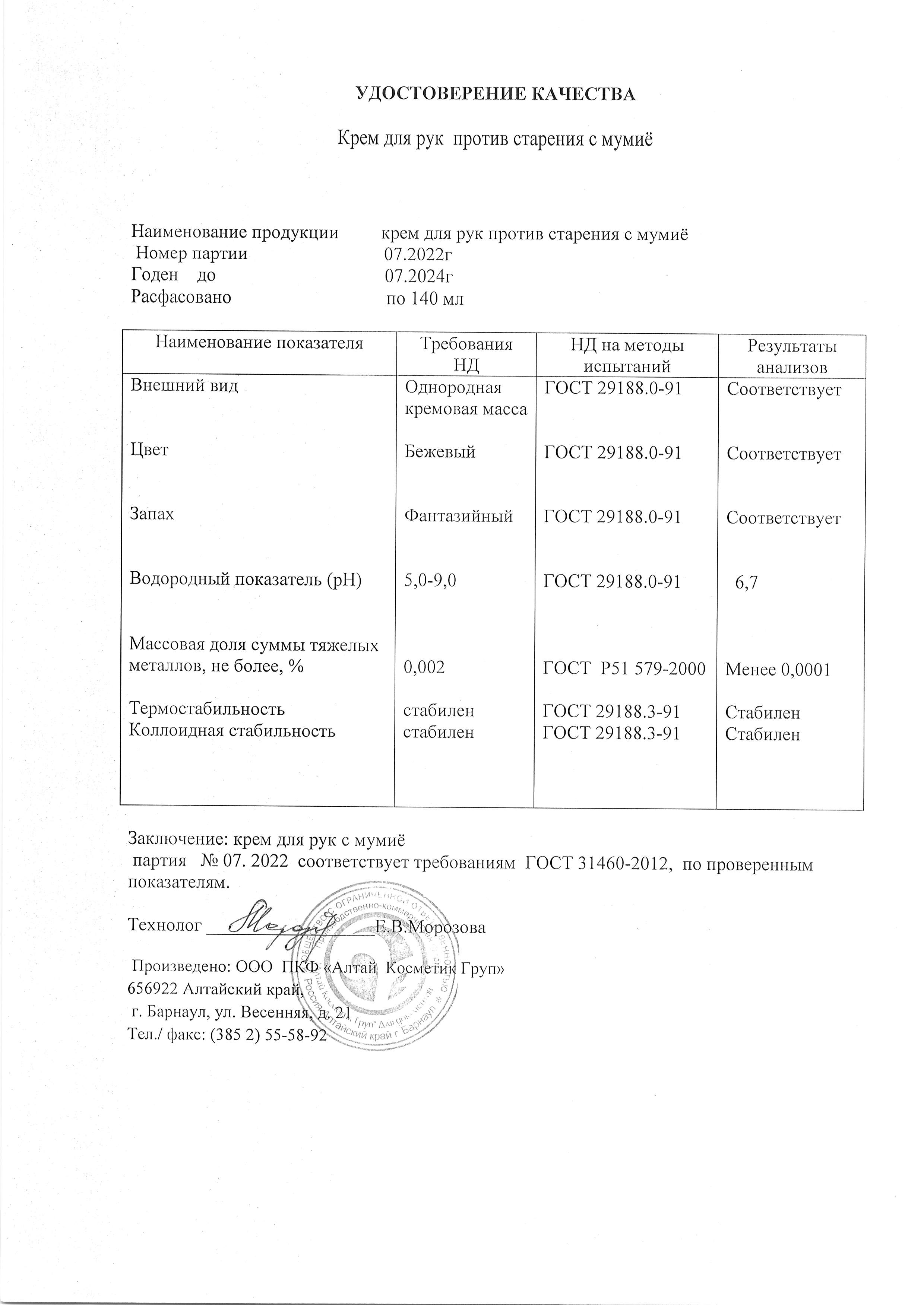 Паспорт №072022